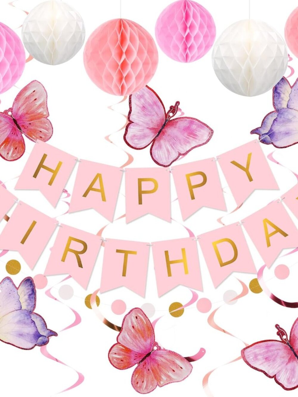 Birthday Decorations Happy Birthday Banner with Honeycomb Balls